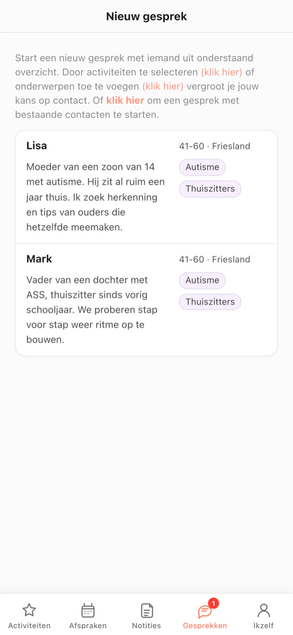 Contact met andere ouders die hetzelfde meemaken